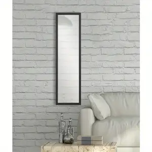 New 13 inches by 49 inches Floor Standing Mirror - Life-Size Reflection Sleek Rectangular Design - Large Size Elegant Black Finish Perfect for Bedroom Living Room or Office Decor Glass Hanging