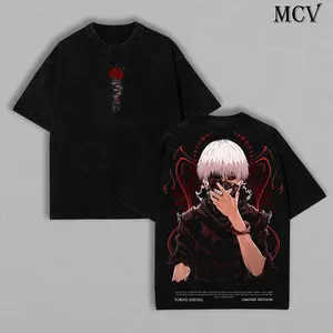 Kaneki Ken - Tokyo Ghou Anime Double Printed Vintage Washed Tee Unisex Oversize Anime Manga Washed Heavyweight Cotton T-shirt, Gift For Anime Fan, Anime Lover