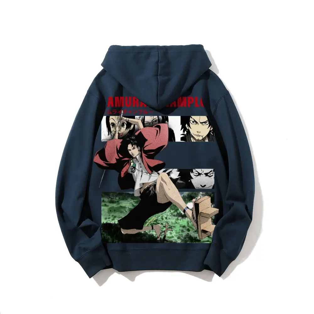 Unisex Samurai Champloo Mugen Heavyweight Cotton Pullover Hoodie - Menswear Long Sleeve Tops, Eco-Friendly Fabric Sweatshirts, Classic Anime Streetwear Fan Gift Daily Essential, Casual