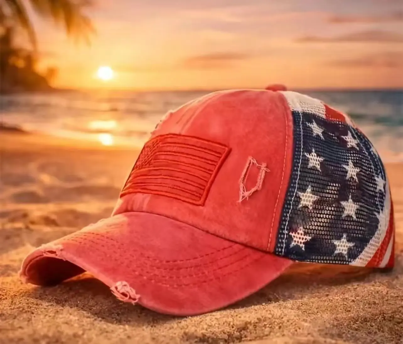 Women's Vintage American Flag Trucker Hat - Distressed Washed USA Style, Retro Mesh Back Adjustable Snapback for Summer Casual Streetwear, Outdoor Use