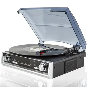 Retro 3-Speed Belt Drive Turntable with Bluetooth & FM Radio - Vintage Vinyl Record Player Built-in Speakers, Line Out/3.5mm Jack, 33-78 RPM for Home Decor, Gifts, Audiophiles (Adapter Included)"
