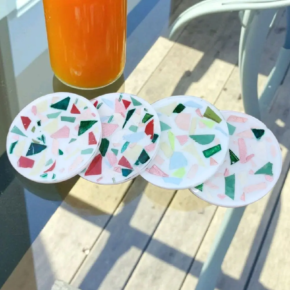 Faux Clay Terrazzo Resin Coasters - Colorful Geometric Design for Table Protection & Style