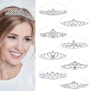 Set of 8 Rhinestone Tiaras, Rhinestone Crown Headbands, Silver Metal Sparkly Glitter Rhinestone Crown Headbands Wedding Prom Birthday Party Hair Tiaras Clasps Accessories