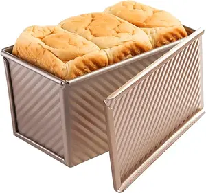 PULLMAN Non-Stick Corrugated Carbon Steel Pullman Loaf Pan with Lid, 1 lb Dough Capacity Baking Tin for Baked Bread, Essential Kitchen Bakeware Baking Tools