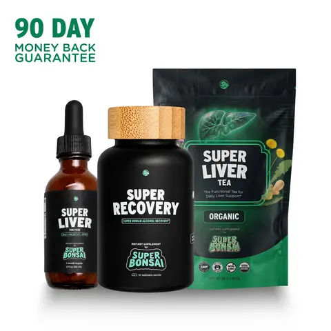 SuperBonsai Drinker's Bundle - Natural Daily Dietary Vegan Supplement, Vitamin-Infused Functional Recovery Gum, Prop 65 Free Super Tea (Daily Liver Support, Gentle Detox Antioxidants Nutritional Aid), Dietary Vegan Supplements