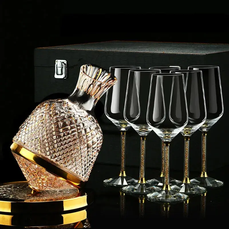 Luxury Diamond Wine Glass and Decanter Complete Gift Set with Luxury Packaging, Premium Leather Box for Housewarming, Birthdays - Bar & Wine Utensils, 600Ml