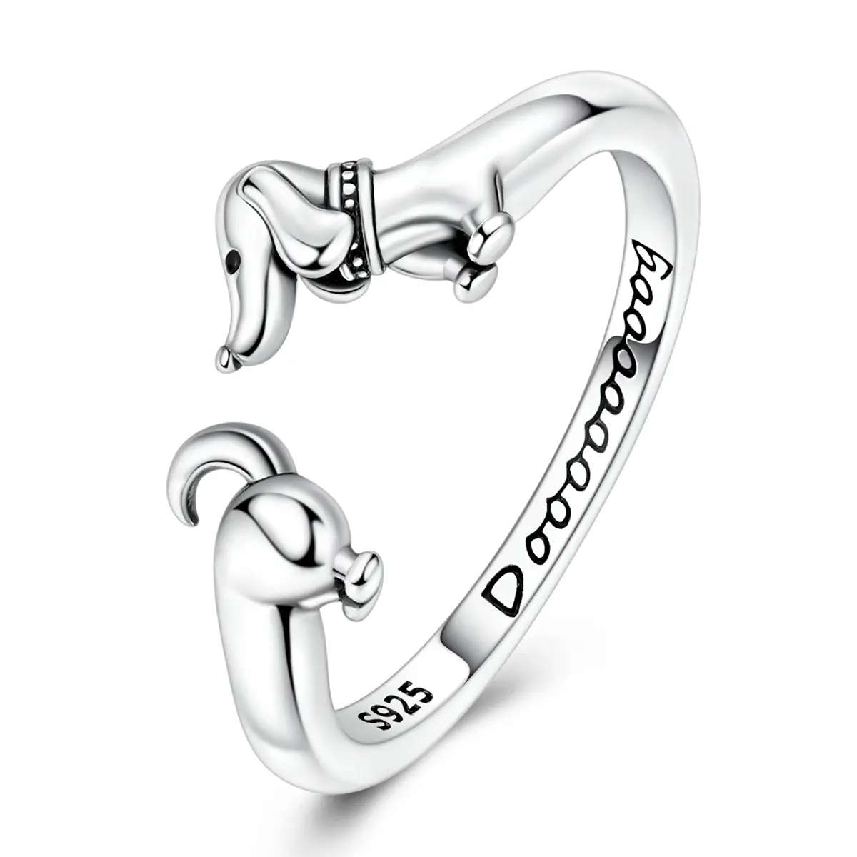 MULA 925 Sterling Silver Plated Dachshund Ring – Adjustable opening dachshund ring engraved with “Dooooooog”, this adorable dachshund is the perfect jewelry gift for moms and pet lovers.