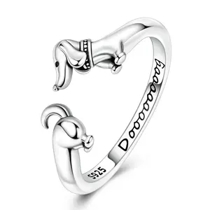 MULA 925 Sterling Silver Plated Dachshund Ring – Adjustable opening dachshund ring engraved with “Dooooooog”, this adorable dachshund is the perfect jewelry gift for moms and pet lovers.
