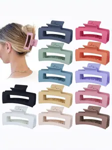 12-Piece Set Hot Selling Textured Rectangular Hair Claw, Simple Back Bun Ponytail Hair Claw Shark Clip, Women's All-Season Hair Accessories, Multi Purpose Clips