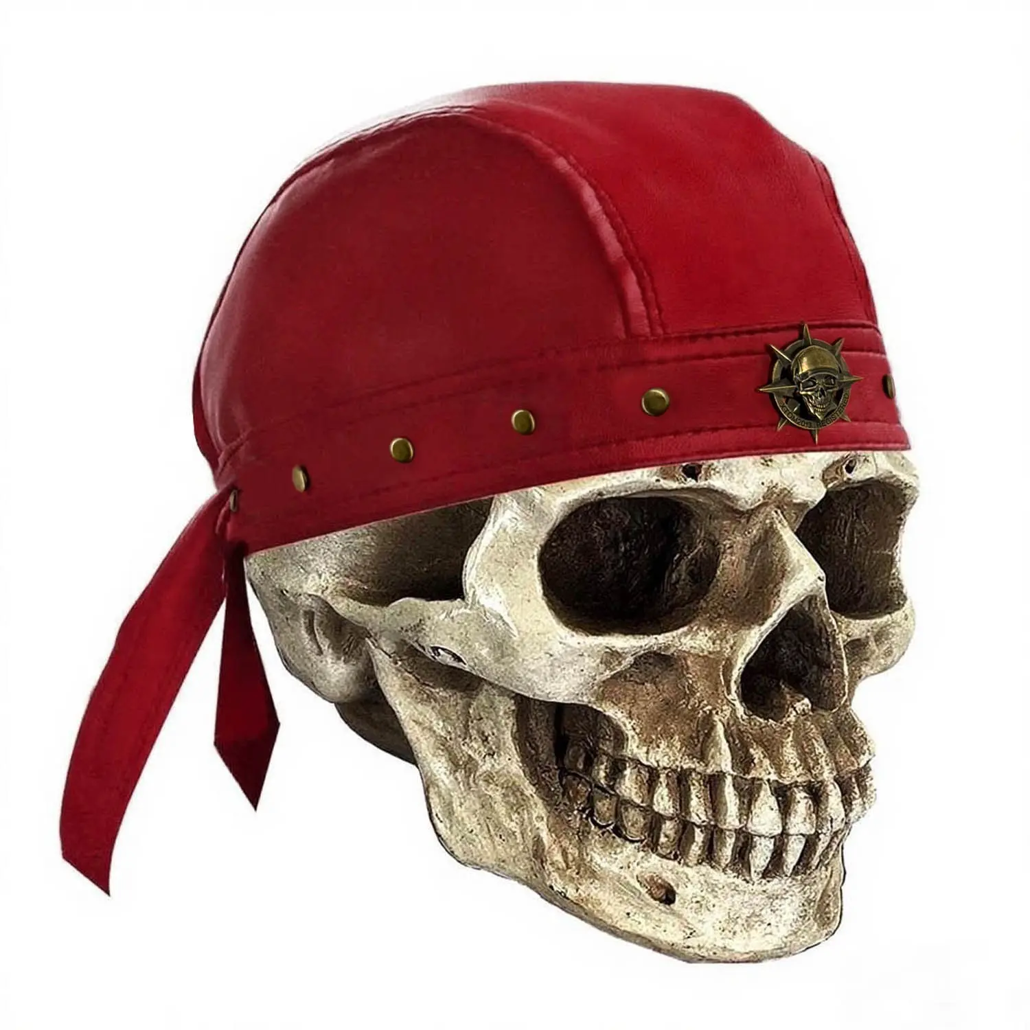 Red Biker Head Scarves - Adjustable Skull Cap, Cycling Doo Rag, Hip-Hop Motorcycle Leather Cap with Biker-Style Edge, Party-Ready Street Style, Rivets for Texture and Street Edge, Suits Edgy Outfits, Rivets Add Texture And Street Edge