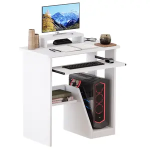 ALISENED Home Office Computer Desk with Monitor Stand Keyboard Tray, 29.5 Inch Study Desk Small PC Laptop Table with Storage Shelves Modern Furniture Clean Aesthetic Material Sturdy Durable