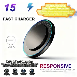 Wireless Charger for iPhone and Samsung, Portable Phone Charger Fast 15w Type C Charging Pad Compatible with iPhone 15, 14, Se 2 and Galaxy S25, S24, S23, S22, S21