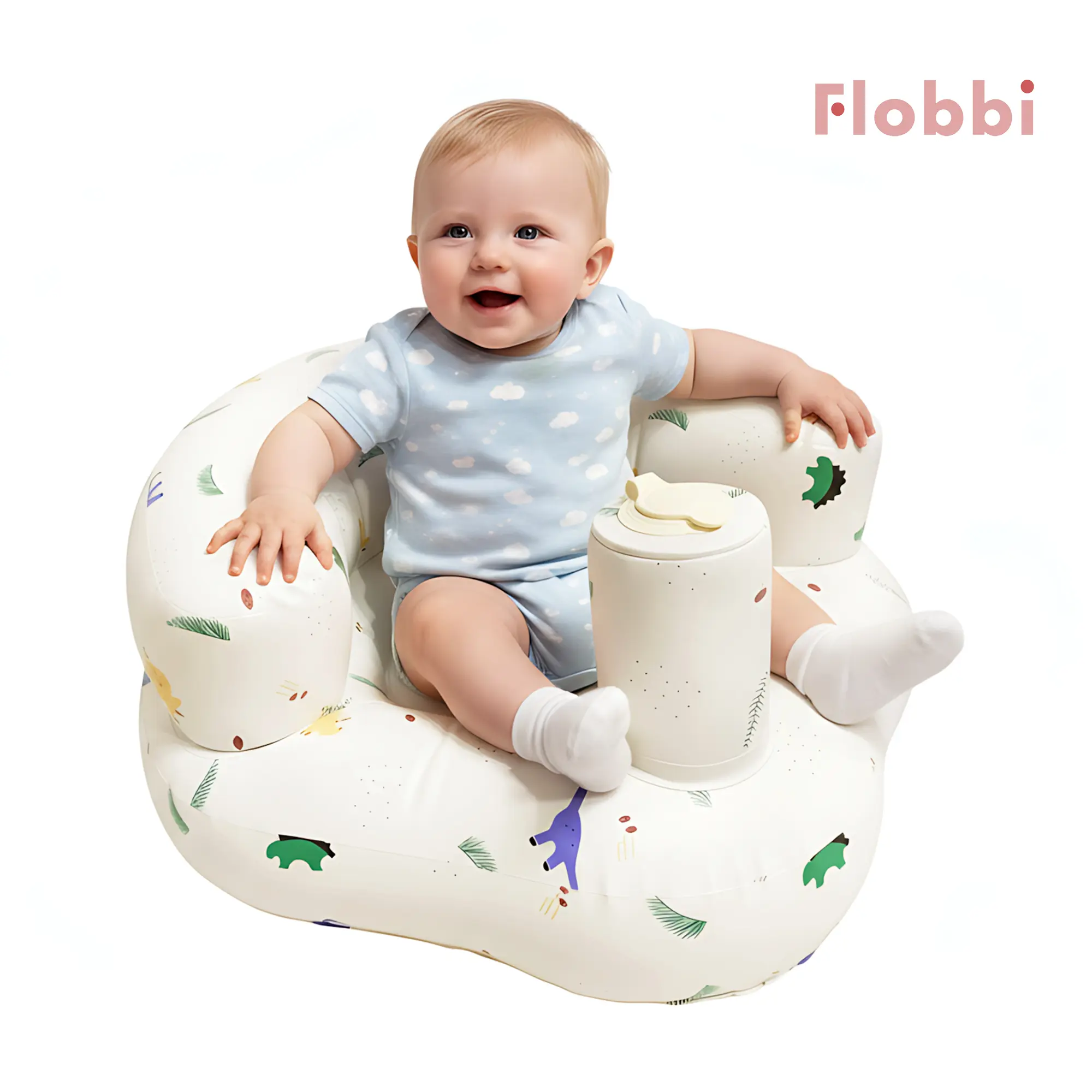 Inflatable Baby Seat 3+ Months – Versatile Ergonomic Support for Baby and Kids with Built‑in Air Pump & Easy Inflate/Deflate Tech, Great for Tummy Time, Travel, Summer Fun & a Creative Baby Shower Present,Cozy Cute Gift Pillow play seat