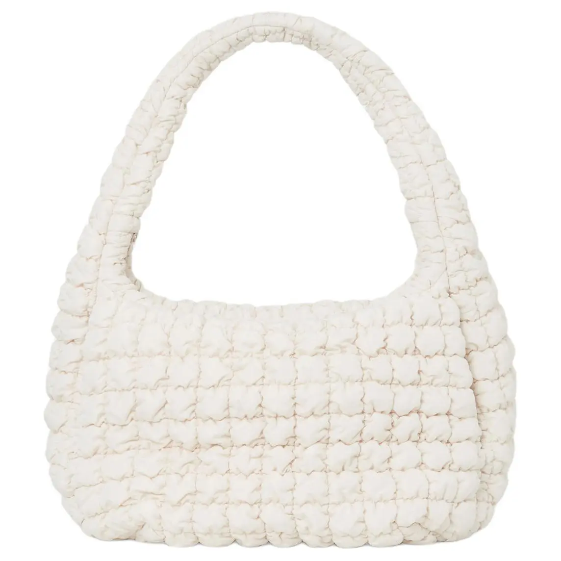 Women's COS Minimalist Clean Lines Lightweight Quilted Polyester Handbag, Zippered Crossbody Shoulder Bag in Beige