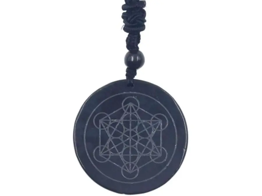 Emf Protection Shungite Stone Metatron Cube Energy Necklace,Metatron Cube Necklace for Men Women,Black