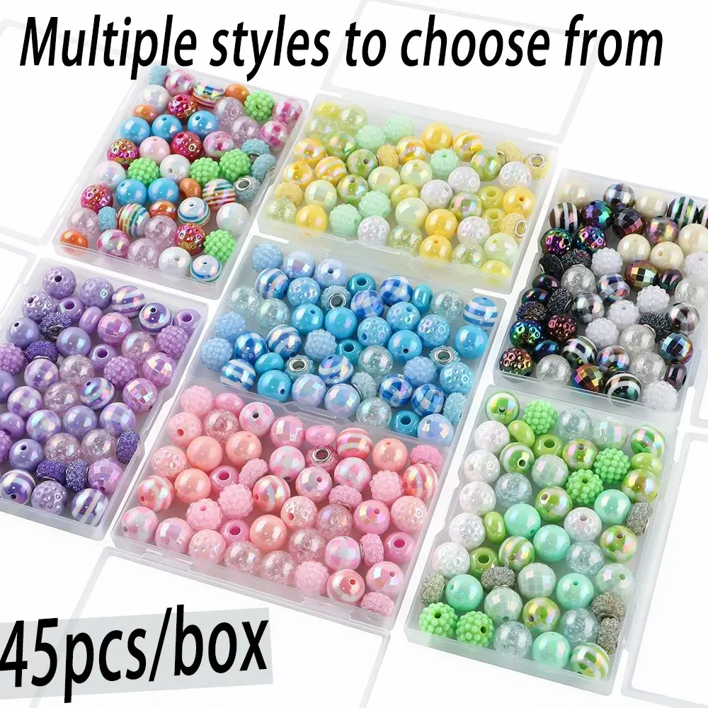 45pcs Acrylic Beads Box Set, Striped Cracked Grid Rose Pearl Spacers, DIY Jewelry Making Supplies for Bracelets & Keychains, DIY Mix Beads, Diy Beading Accessories