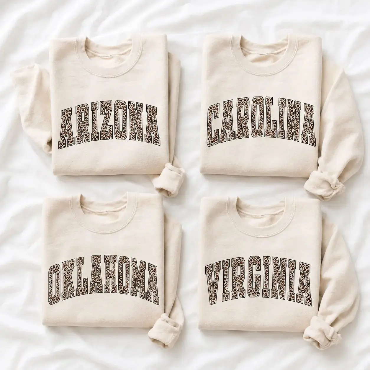 Leopard 50 States Sweatshirt, Custom State Name, Unisex Cotton Crewneck Sweatshirt, Leopard Gift for Her, Apparel Made In The US - Caps Apparel		