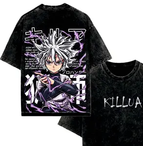 Killua Zoldyck Hunter Anime Graphic Wash Tee, Lightning Godspeed Back Print Shirt, Electric Aura Manga Streetwear Unisex Fan Gift