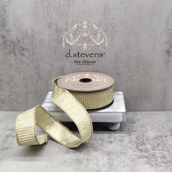 Pleated Lamé Champagne Ribbon, 1.5" X 10YD