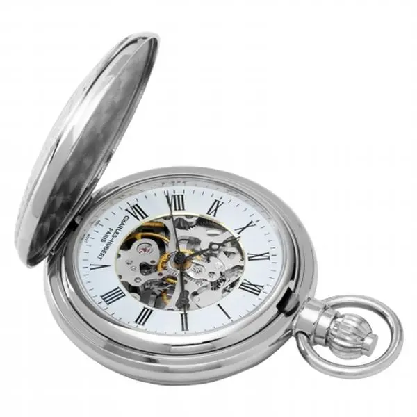 212 MAIN Charles-Hubert-Paris Unisex Brass Hand-Wound Mechanical Pocket Watch, Classic Roman Numerals, Skeleton Dial, Fashion Accessory, Gift Boxed