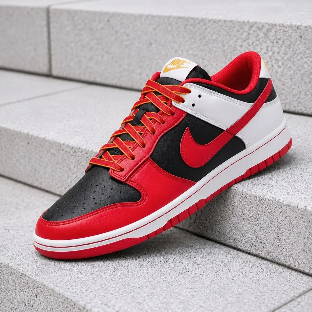Nike Dunk Low Retro Black White University Red Men's Fashion Sneaker New