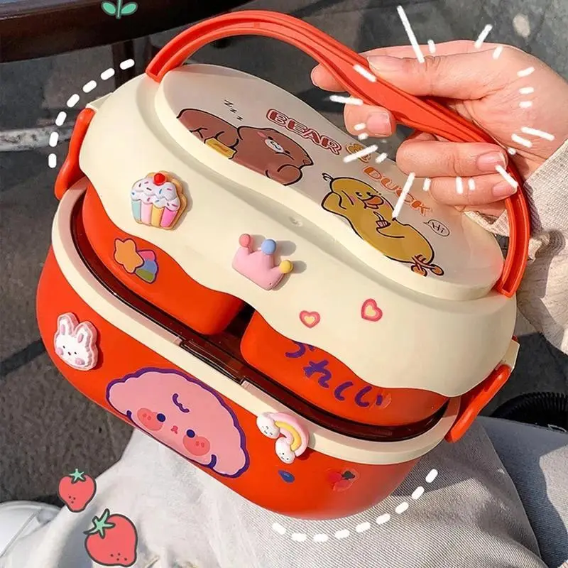 Kawaii Portable Lunch Box For Girls School Kids Plastic Picnic Bento Box Microwave Food Box With Compartments Storage Containers