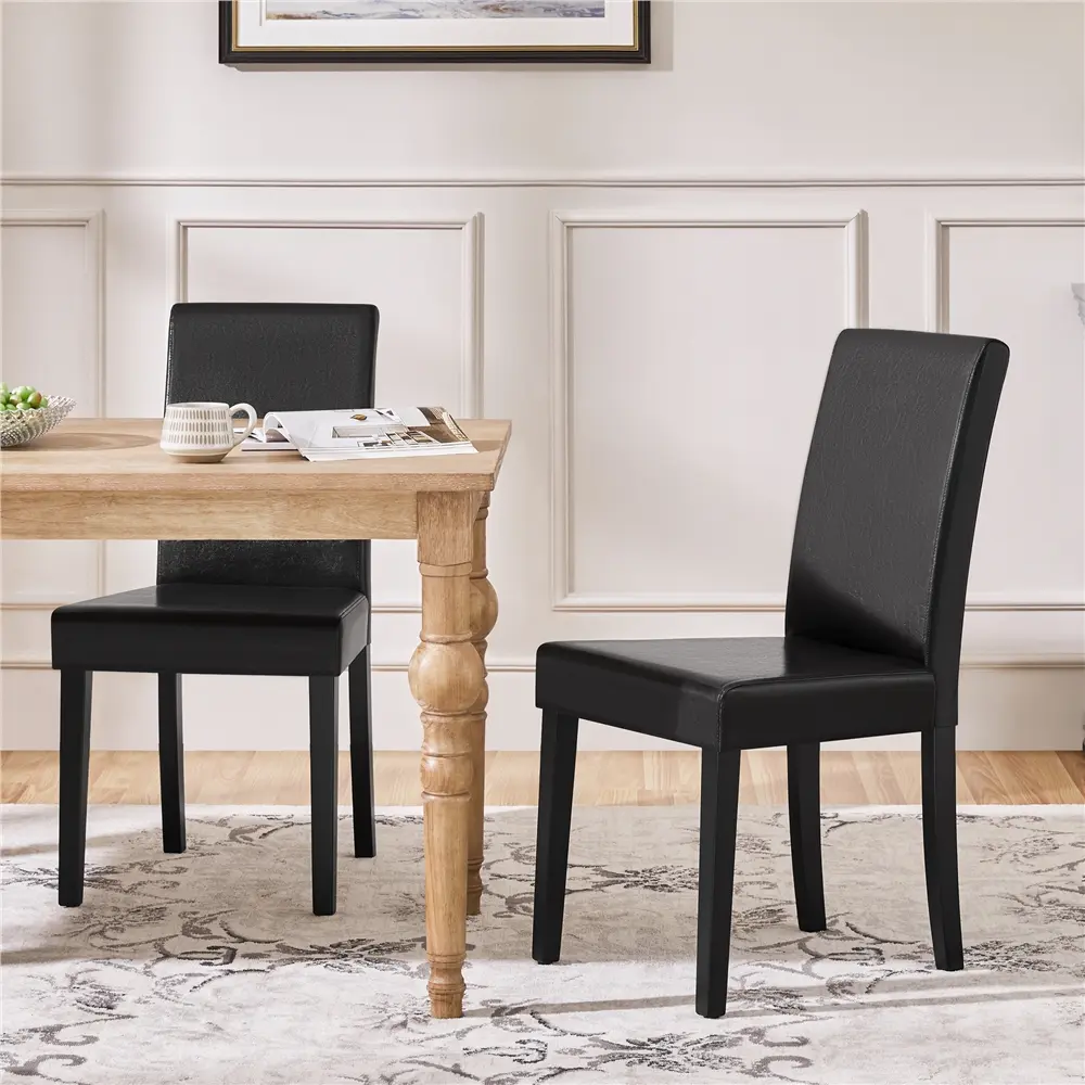 Costoffs Set of 2 Modern Faux Leather Dining Chairs - Armless Padded Kitchen Chairs with Solid Wood Legs, for Kitchen, Apartment, Chair
