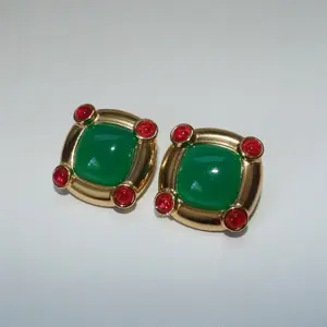 Athena Earrings                                                       18k Plated Emerald Enamel Classic Design for Everyday Wear & Special Events Elegant Accessory