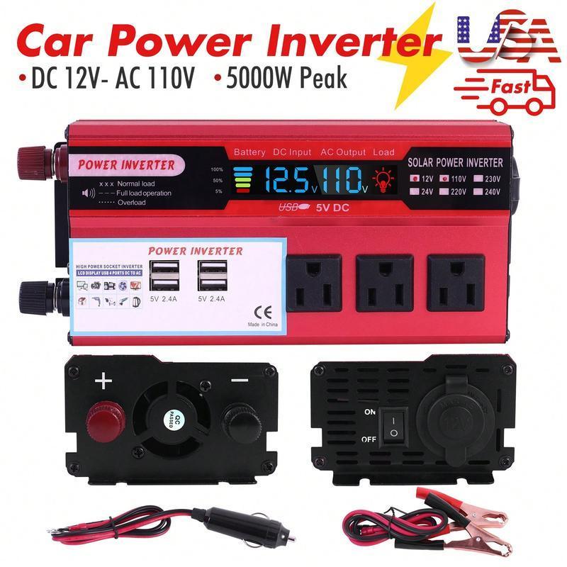 Premium 5000W Heavy Duty Power Inverter - Pure Sine Wave for Sensitive Electronics, Dual AC Sockets & Hardwire Port for RV Solar Setup