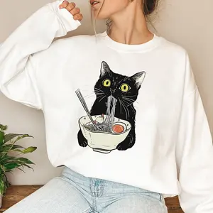 Ramen Black Cat Sweatshirt, Noodle Cat Sweatshirt, Black Cat Lover Sweatshirt, Retro Cat Sweatshirt, Funny Black Cat Sweatshirt, Cat Mom Sweatshirt, Animal Lover Sweatshirt