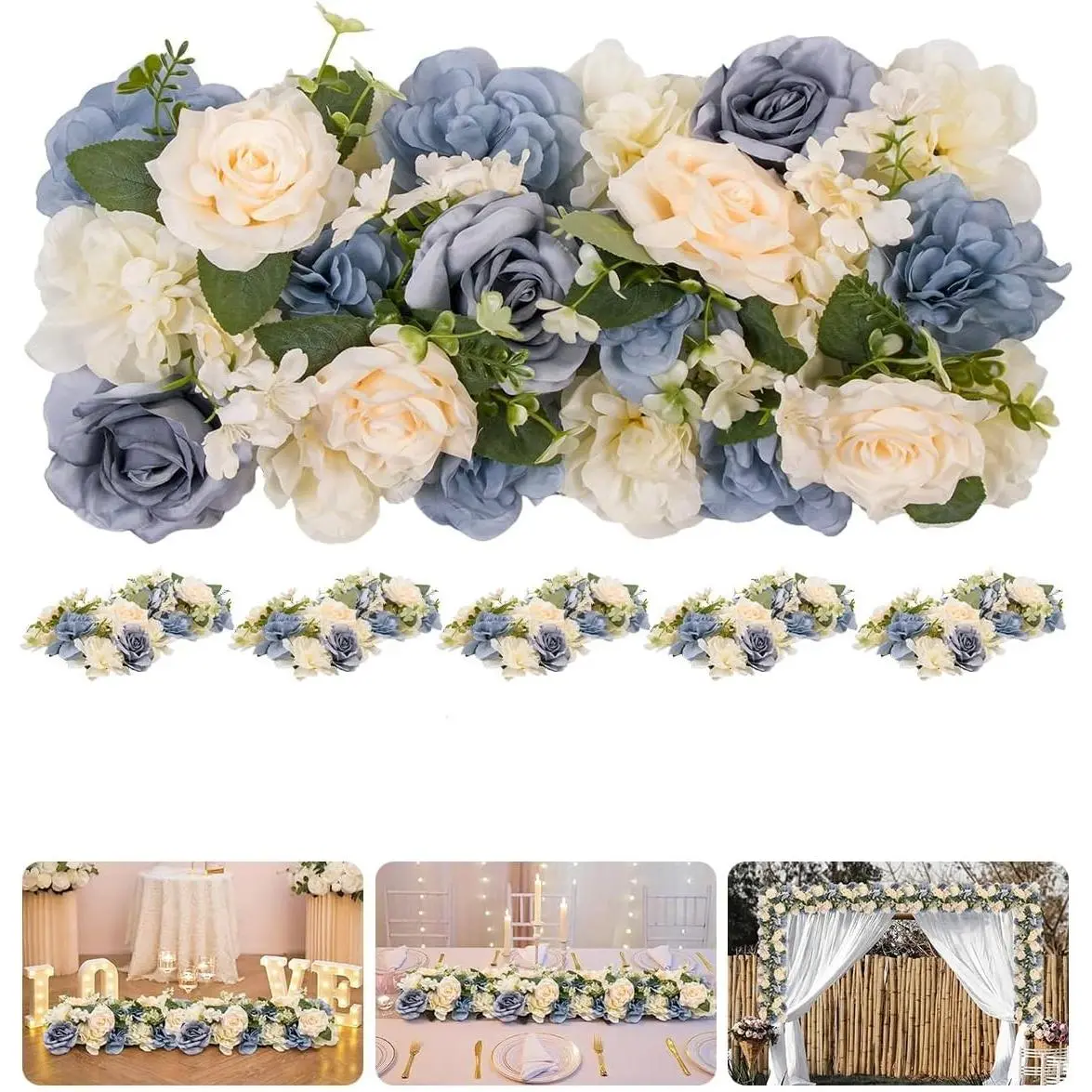 6-Pack Lightweight Plastic Artificial Flower Garland Set - Faux Silk Vines & Floral Runner Ornaments for Wedding Arch, Outdoor Furniture Decor, Decorative