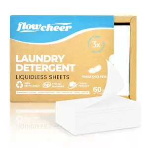Eco Friendly Laundry Detergent Sheets - 60 Sheets up to 120 Loads, Powerful Plant-Based Enzymes, Clean Strips for HE Machine, Unscented