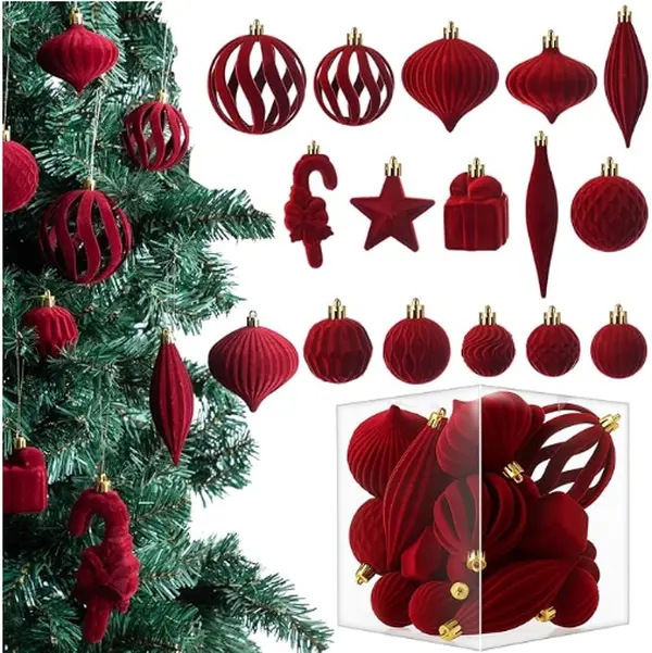 24-48pcs Velvet Christmas Balls Ornaments Brown Flocked Christmas Tree Ball Decorations Vintage Shatterproof Plastic Balls Neutral Ornaments for Xmas Decorative Hanging