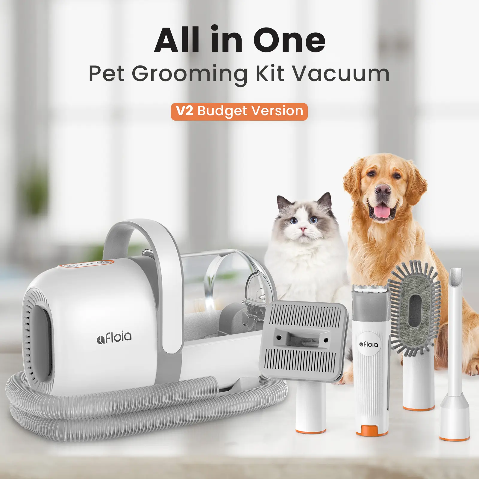 Afloia Best Value All in One Pet Grooming Kit Vacuum V2 Original Version with Dog Clippers for Shedding Low Noise 3 Suction Levels 1.5L Dust Cup Portable Wireless Design