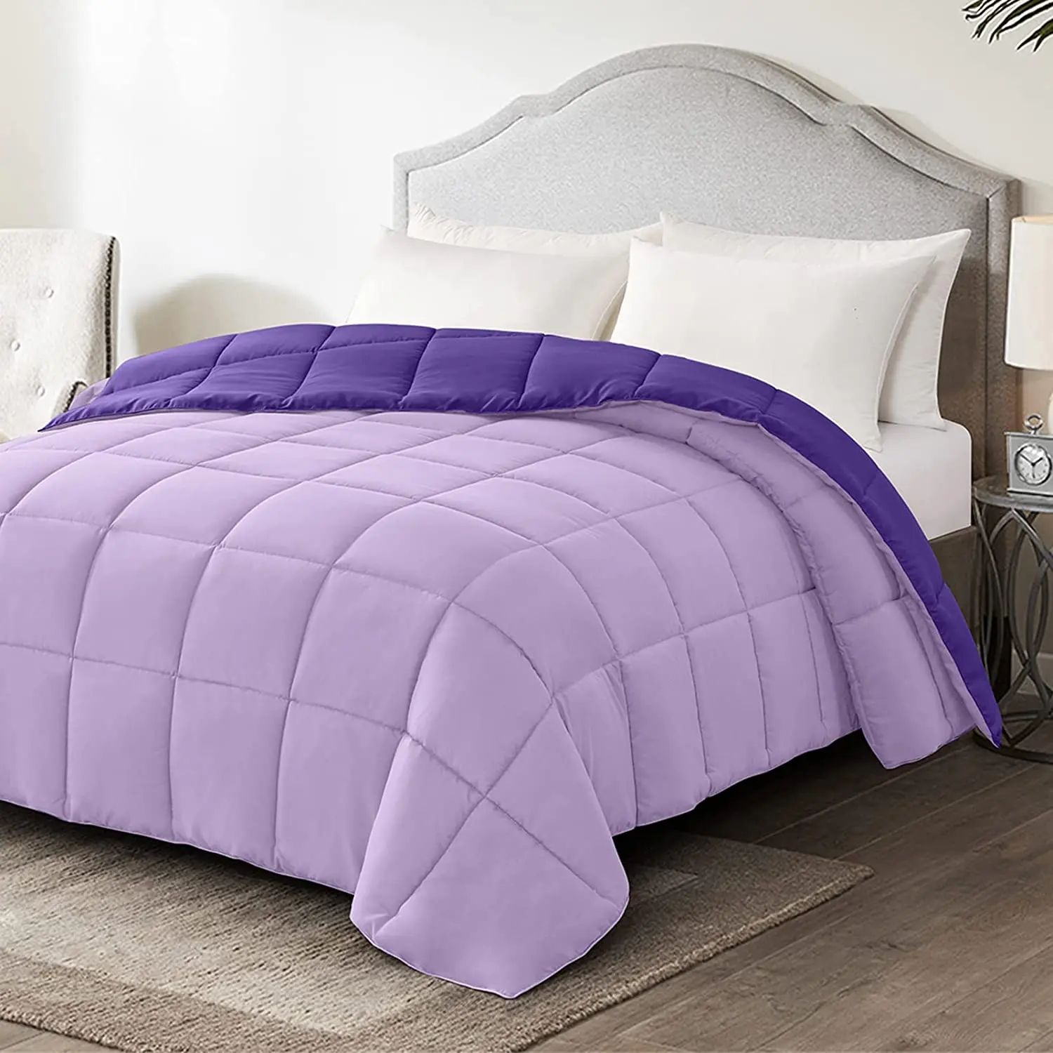 Homelike Moment Twin Comforter Duvet Insert - Purple down Alternative Bed Comforter Twin Size, Lightweight Bedding Comforters Quilted Soft All Season Reversible Plum/Light Purple