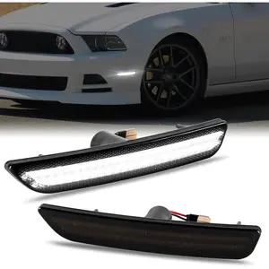 LED Front Side Marker Lights for Mustang 2010-2014 White Bumper Marker Parking Lamps Smoked Len, 2PCS