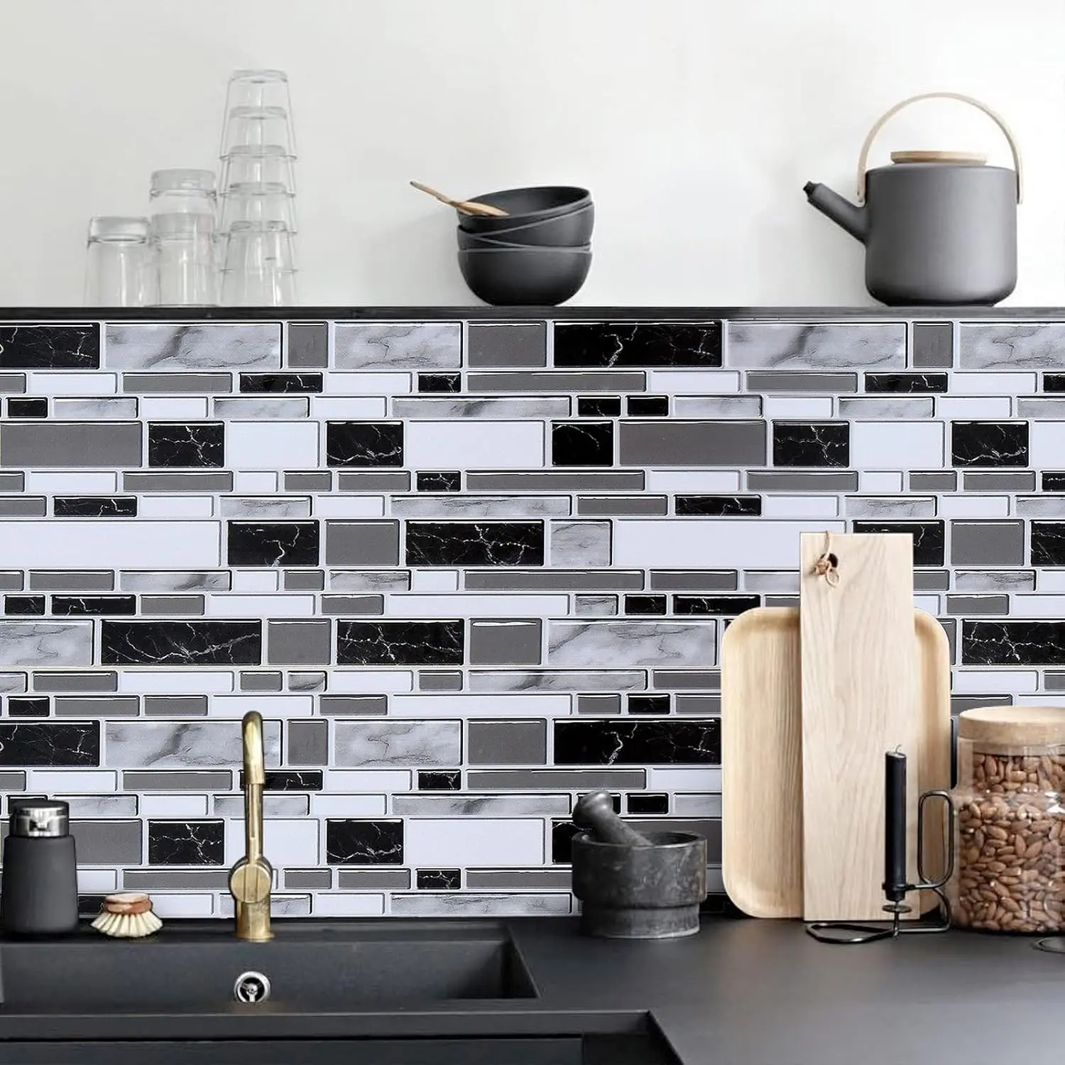 Livebor Peel and Stick Kitchen Wallpaper Backsplash Wall Paper for Kitchen 11.8inch x 78.7inch Backsplash Tiles Wallpaper Peel and Stick Waterproof...