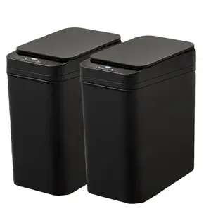 2 Pack Ultra-Slim Compact Sensor Trash Can, Automatic Trash Can, Triple Sensor Modes (Wave/Foot/Touch) + Sealed Odor-Proof Design for Bathroom/Bedroom/kitchen/Office Small Spaces, Rectangular Sensor Bin (Batteries Not Included)