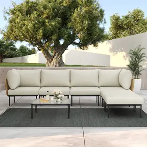 LayinSun 7 Pieces Aluminum Patio Furniture Set, Modern Modular Sectional Sofa with Coffee Table and Upgrade Thickness Cushion, Multiple Packages