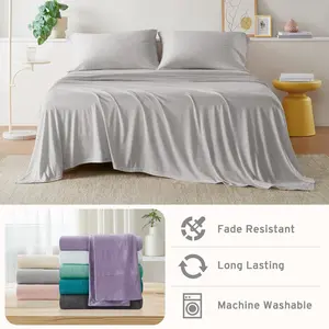 Cotton Blend Jersey Knit Sheet Set with 1 Flat Sheet, 1 Fitted Sheet & 2 Pillowcases, Comfortable for All Seasons