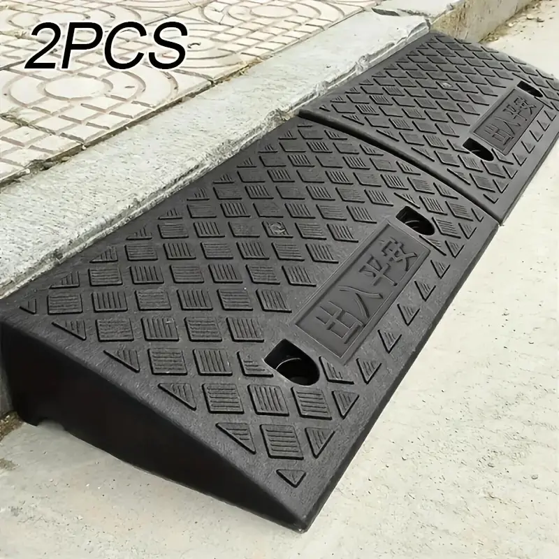 2pcs Heavy-Duty Portable Plastic Ramps - 7cm Height, Non-Slip, Sturdy Loading Aid for Cars/Motorcycles, Garage Floor, Mobile Home Underlays, Easy Loading/Unloading