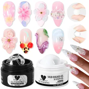 Solid Builder Gel, Non-Sticky Transparent White Sculpting Gel for Nails, 3D Nail Art Building Carving Modeling Hard Nail Extension Soak Off UV/LED Salon Home DIY
