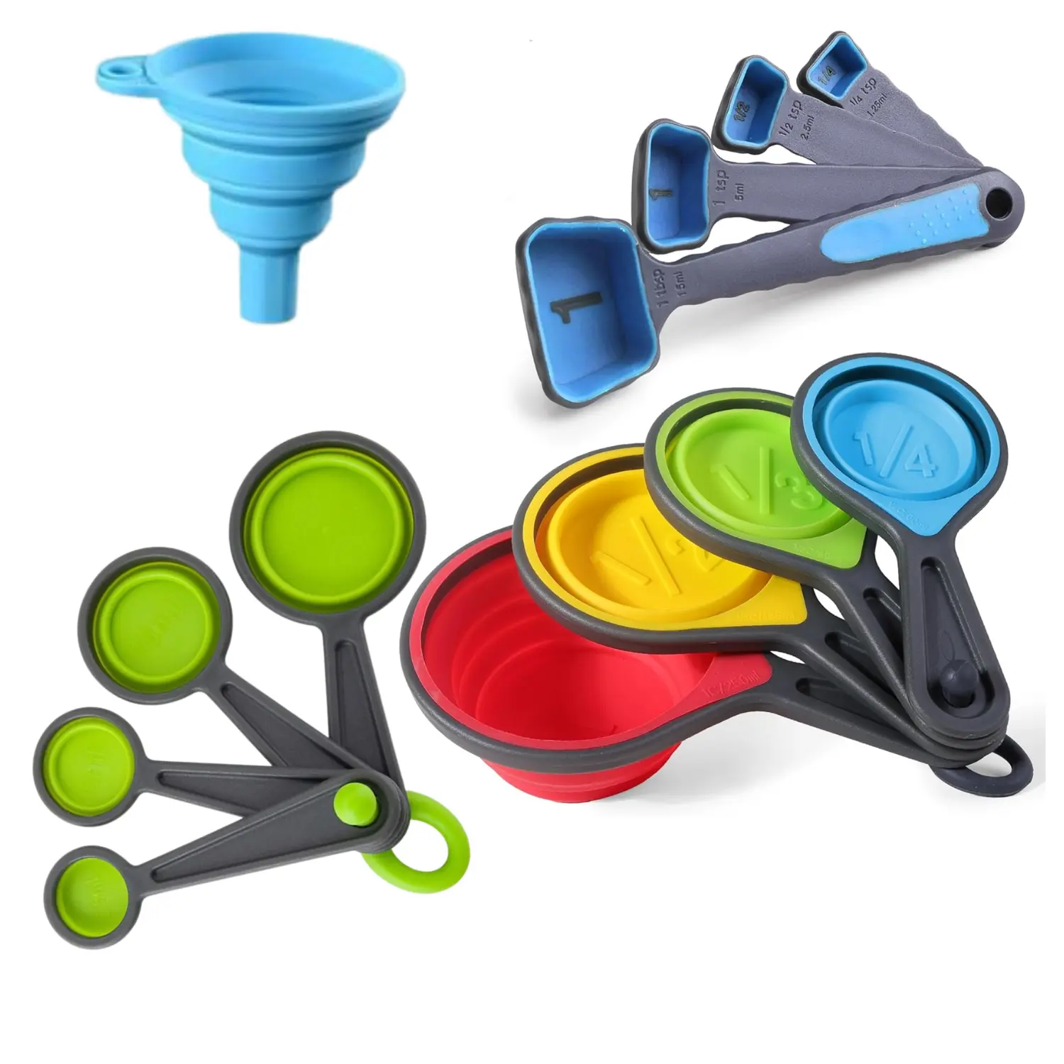 13 Pcs Measuring Cup and Spoon Set,Collapsible Measuring Cup,12 Measuring Tools and 1 Funnel,Engraved Metric/US Markings,for Liquid and Dry Measurements,Space Saving,Halloween Christmas Party Gifts,Hand Tools Kits