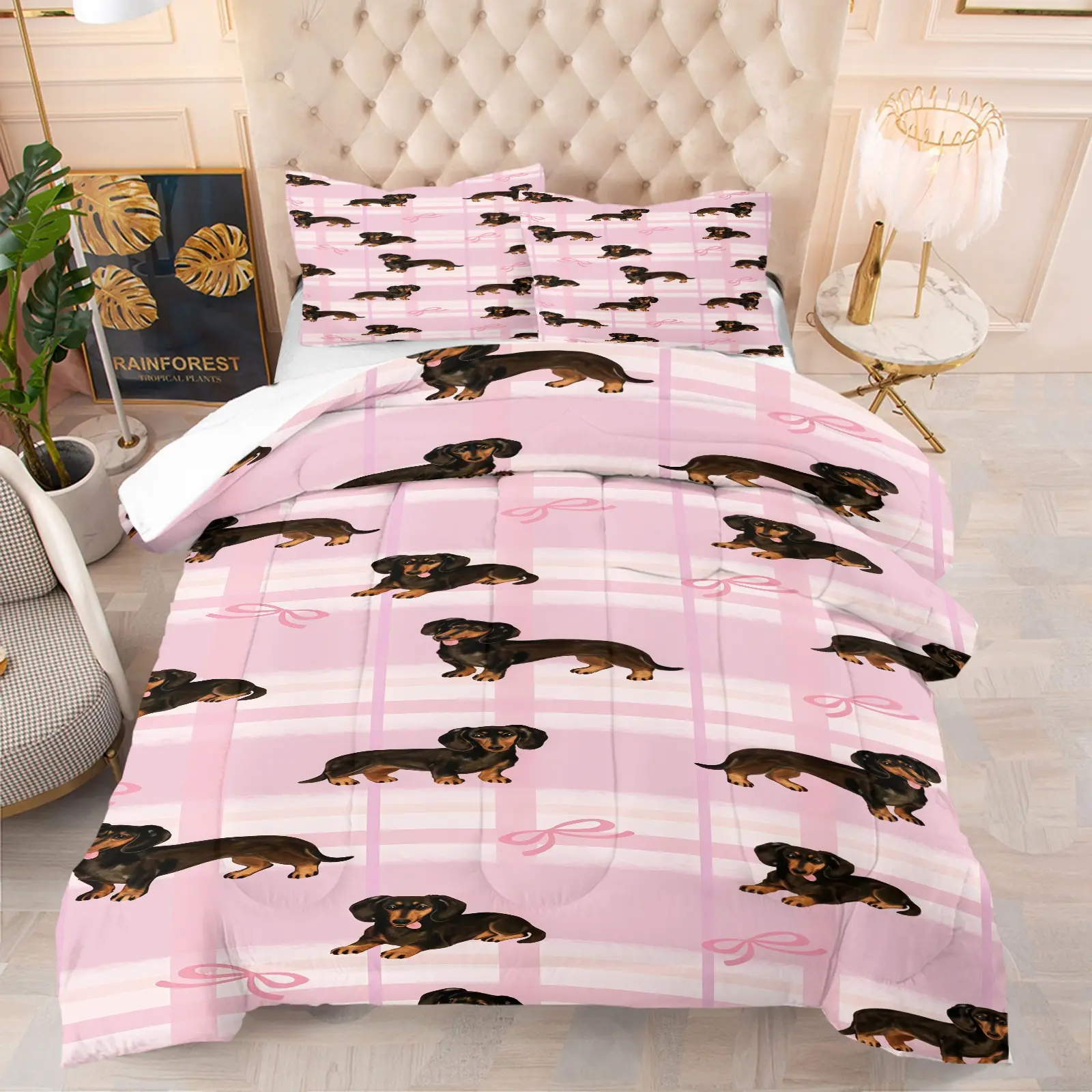 Dachshund Pattern Comforter Set, Soft And Comfortable Printed Bedding Set (1 Comforter + 1/2 Pillowcase, No Pillow Core), Suitable For Dog Lovers, Pet Owners, Bedrooms, Dormitories, And Guest Rooms