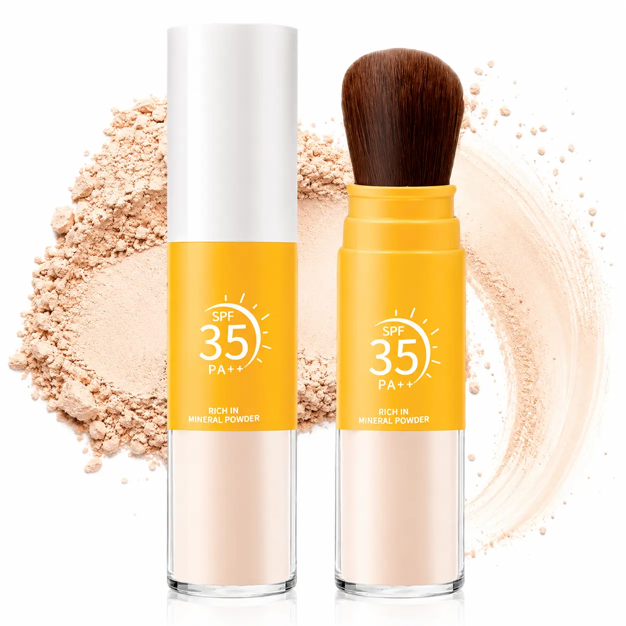 Mineral Powder Sunscreen for Face & Scalp, SPF 35,Beach Essentials,Brush on Sunscreen Setting Powder,Oil Control Hair Sunscreen Face Powder Travel Size,Lasting Lightweight Breathable