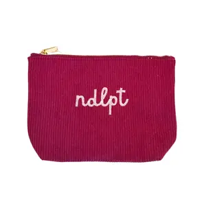 'ndlpt' Embroidered Corduroy Small Project Pouch - Raspberry