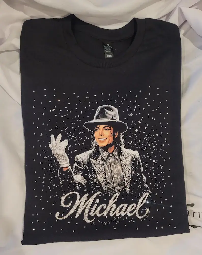 Michael Jackson Black Rhinestone T-shirt, MJ T-shirt