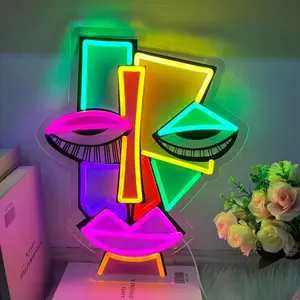 Abstract Face LED Neon Sign - USB Powered, Adjustable Brightness, Durable Quality Build, 14+ Years Use, All Ages, Bright Light, Bedroom Decor for Art Gallery or Club