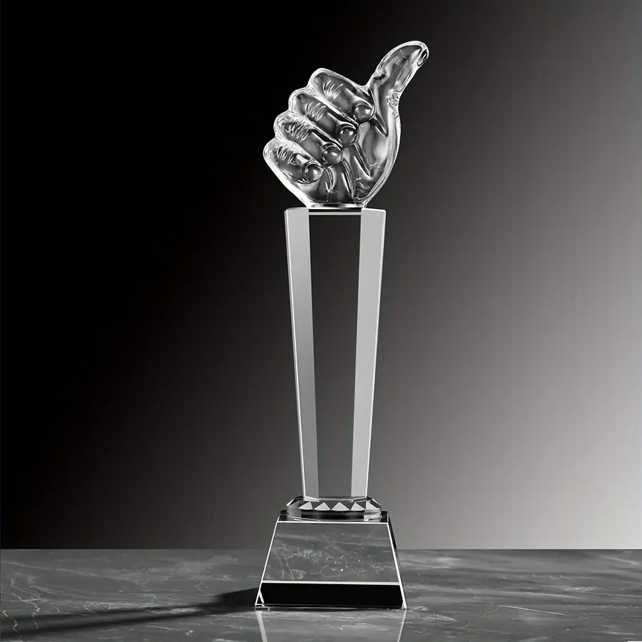 Elegant Crystal Glass Thumbs Trophy - Perfect for Employee Appreciation, Sports Awards, and Party Gifts