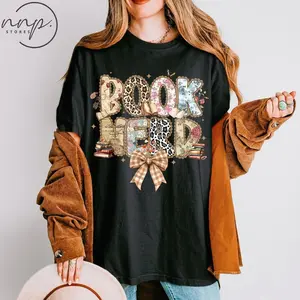 Retro Bookish Leopard Bow T-Shirt, Floral Book Lover Bookish Bookworm Hoodie, Retro Reading Sweatshirt, Gift for Librarian 6